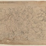 Line Drawing of a Battle Scene from a Bhagavata Purana Series