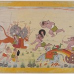 Mahasura Attacks the Devi, Folio from a Dispersed Devi Mahatmya Series
