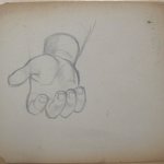 [Untitled] (Recto: Large Hand Open Palm Facing Up; Verso: Nude Female Line Drawings)