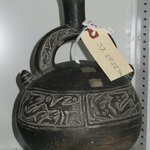 Large Stirrup Spout Bottle with Birds and Fish