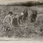 Four Peasants Working in a Field