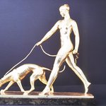 Sculpture of Woman Walking Greyhound