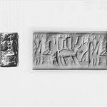 Cylinder Seal: Seated Figure Facing an Offering Table