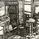 Untitled, Interior Scene with Chair, Desk, Clock and Window