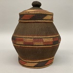 Twined Jar Shaped Basket with False Embroidery with lid