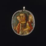 Painted Medallion in Locket Frame, Recto: Angel, Verso: Saint Barbara with Attributes of a Castle Tower and Martyrs Palm Frond