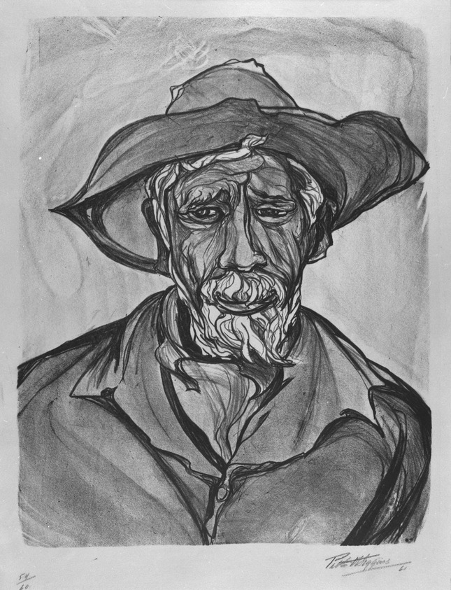 Pablo O'Higgins (American, 1904-1983). <em>Portrait of a Man</em>, 1960. Lithograph on paper, sheet: 21 1/4 x 15 in. (54 x 38.1 cm). Brooklyn Museum, Gift of Pauline and Michael Klasfeld in memory of Norman "Tippy" Blum, 1990.168. © artist or artist's estate (Photo: Brooklyn Museum, 1990.168_bw.jpg)