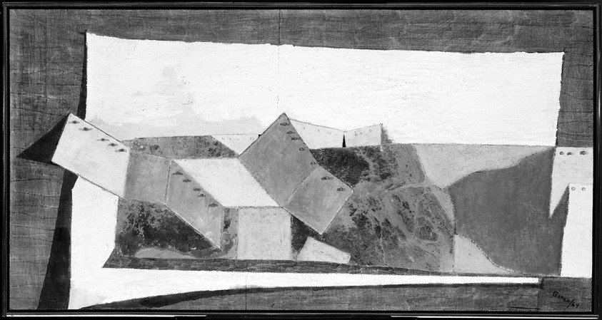 Lee Gatch (American, 1902-1968). <em>Pueblo Tapestry</em>, 1964. Mixed media and stone, 29 x 56 in. (73.7 x 142.2 cm). Brooklyn Museum, Gift of Helen Mandelbaum, 1990.99. © artist or artist's estate (Photo: Brooklyn Museum, 1990.99_bw.jpg)