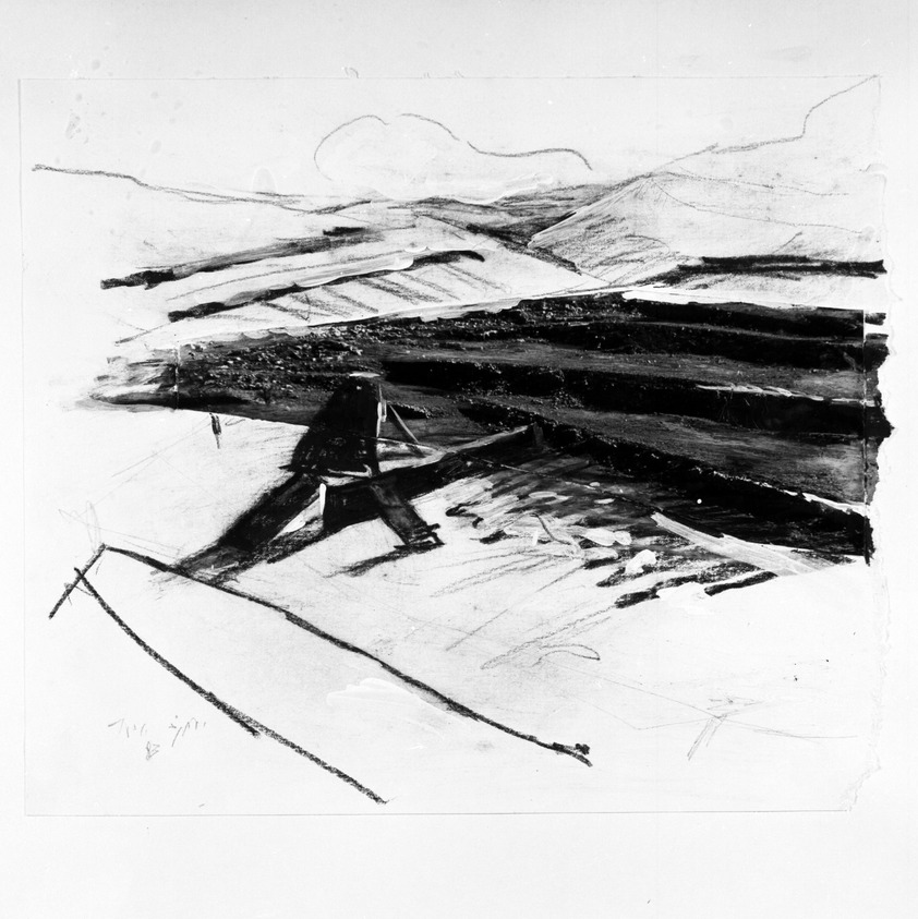 Jaacov Hefetz (Israeli, born 1946). <em>Study for Scultpure: Border Drawing</em>, 1983. Photographic collage, gouache, pencil, and charcoal on paper, 10 1/8 x 12 in. (25.7 x 30.5 cm). Brooklyn Museum, Anonymous gift, 1991.14.6. © artist or artist's estate (Photo: Brooklyn Museum, 1991.14.6_bw.jpg)