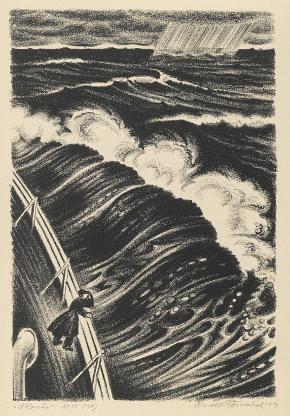 Arnold Ronnebeck (American, 1885-1947). <em>Atlantic</em>, 1929. Lithograph on wove paper, Image: 11 7/16 x 7 3/4 in. (29 x 19.7 cm). Brooklyn Museum, Gift of Gertrude W. Dennis, 1991.153.30. © artist or artist's estate (Photo: Brooklyn Museum, 1991.153.30_PS6.jpg)