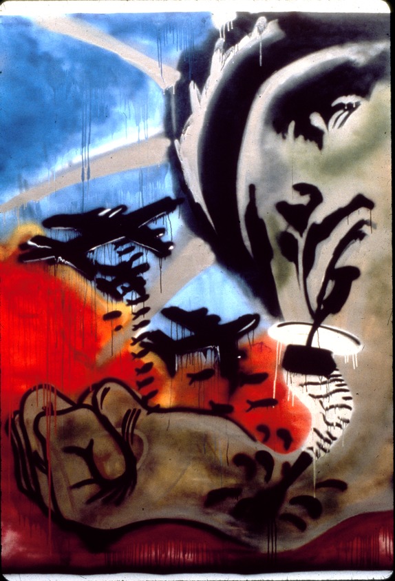 Lee Quinones (American, born 1960). <em>Do Wars Kill?</em>, 1975-1985. Spray enamel on canvas, 96 x 72 3/4 in. Brooklyn Museum, Gift of the Schorr Family, 1991.210.2. © artist or artist's estate (Photo: Brooklyn Museum, 1991.210.2_slide_SL3.jpg)