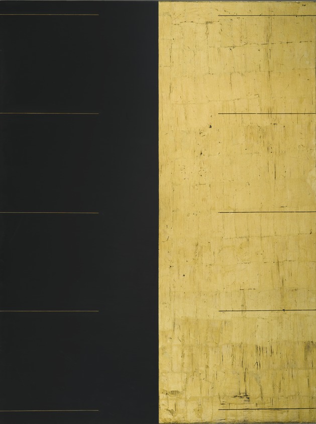 Gordon Hart (American, born 1940). <em>Darklite</em>, 1974. Oil and goldleaf on nova plywood, 48 × 36 × 1 1/2 in. (121.9 × 91.4 × 3.8 cm). Brooklyn Museum, Gift of Paul F. Walter, 1991.281. © artist or artist's estate (Photo: Brooklyn Museum, 1991.281_PS2.jpg)