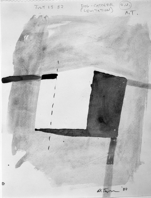 Al Taylor (American, 1948-1999). <em>Dog Catcher (Levitation)</em>, 1987. India ink on paper, 11 1/2 x 9 in. (29.2 x 22.9 cm). Brooklyn Museum, Gift of Susan Lorence, 1991.299. © artist or artist's estate (Photo: Brooklyn Museum, 1991.299_bw.jpg)