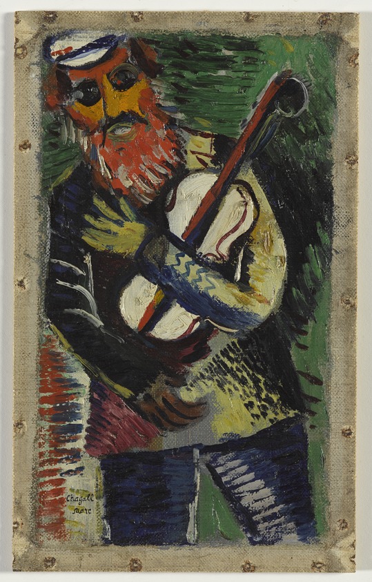 Marc Chagall (French, born Russia, 1887-1985). <em>The Musician (Le Musicien)</em>, ca. 1912-1914. Oil on canvas, 9 3/8 x 5 3/8 in. (23.8 x 13.7 cm). Brooklyn Museum, Bequest of William K. Jacobs, Jr., 1992.107.3. © artist or artist's estate (Photo: Brooklyn Museum, 1992.107.3_PS9.jpg)