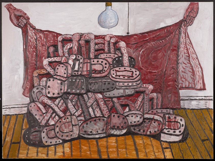 Philip Guston (American, born Canada, 1913-1980). <em>Red Cloth</em>, 1976. Oil on canvas, 78 x 105 1/2 in. (198.1 x 268 cm). Brooklyn Museum, Bequest of Musa Guston, 1992.211.2. © artist or artist's estate (Photo: Brooklyn Museum, 1992.211.2_PS9.jpg)