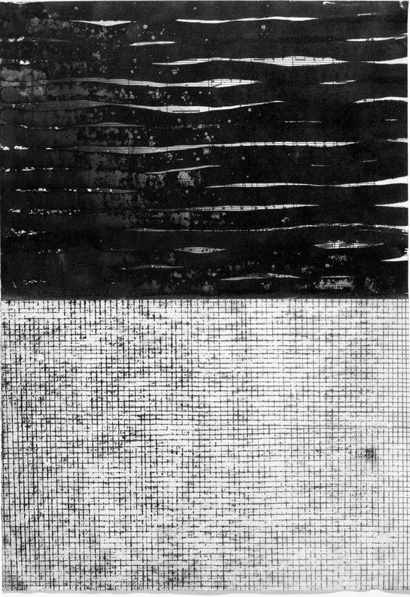 Avi Adler (Israeli, born 1955). <em>Untitled</em>, 1992. India ink, graphite, white pencil, and oil crayon on sheet music, 10 5/8 x 7 3/8 in. (27 x 18.7 cm). Brooklyn Museum, Purchased with funds given by George Jaffin, 1992.259.2. © artist or artist's estate (Photo: Brooklyn Museum, 1992.259.2_bw.jpg)