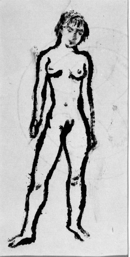 Earl Kerkam (American, 1890-1965). <em>Standing Nude</em>, n.d. Ink on wove paper mounted to Masonite mat, sheet: 12 15/16 x 8 3/4 in. (32.9 x 22.2 cm). Brooklyn Museum, Bequest of Ivor Green and Augusta Green, 1992.273.17. © artist or artist's estate (Photo: Brooklyn Museum, 1992.273.17_bw.jpg)
