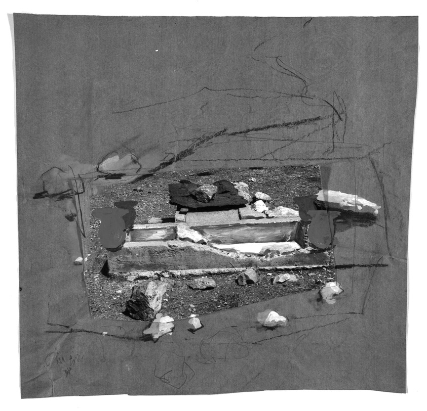 Yaacov Hefetz (Israeli, born 1928). <em>Border Drawing</em>, 1980s. Paint, photograph, and charcoal on paper, sheet: 11 1/4 x 11 1/4 in. (28.6 x 28.6 cm). Brooklyn Museum, Gift of Samuel B. Bacharach, 1993.127.8. © artist or artist's estate (Photo: Brooklyn Museum, 1993.127.8_bw.jpg)