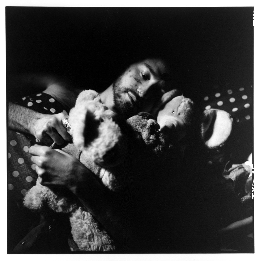 Bruce Cratsley (American, 1944-1998). <em>Resting with Animals (Lover with AIDS)</em>, 1991. Toned gelatin silver photograph, image/sheet: 9 1/2 x 9 1/2 in. (24.1 x 24.1 cm). Brooklyn Museum, Gift of Mr. and Mrs. Gilbert Millstein, 1993.169.4. © artist or artist's estate (Photo: Brooklyn Museum, 1993.169.4_bw.jpg)