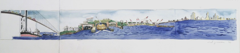 Red Grooms (American, born 1937). <em>Design for Staten Island Ferry</em>, 1992. Watercolor and graphite on paper, 9 7/8 x 41 1/4 in. (25.1 x 104.8 cm). Brooklyn Museum, Purchased with funds given by Mrs. James H. Hunter, 1993.17.3. © artist or artist's estate (Photo: Brooklyn Museum, 1993.17.3_transpc002.jpg)