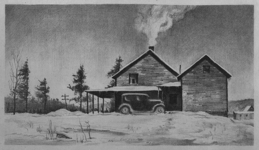 John C. Menihan (American, 1908–1992). <em>Leon's House</em>, ca. 1936. Lithograph on thin laid paper, Image: 4 7/8 x 8 11/16 in. (12.4 x 22.1 cm). Brooklyn Museum, Gift of the family of John C. Menihan, 1993.223.1. © artist or artist's estate (Photo: Brooklyn Museum, 1993.223.1_bw.jpg)