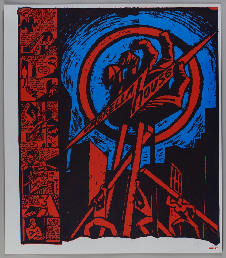 Seth Tobocman. <em>Umbrella House</em>, 1988-1992. Silkscreen, sheet: 23 x 20 in. (58.4 x 50.8 cm). Brooklyn Museum, Emily Winthrop Miles Fund, 1996.188.14. © artist or artist's estate (Photo: Brooklyn Museum, 1996.188.14_PS20.jpg)