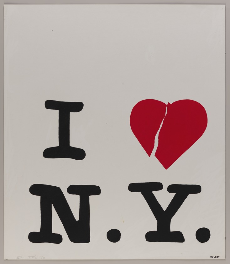 Tom McGlynn. <em>I Love N.Y.</em>, 1988–1992. Silkscreen, image/sheet: 23 x 20 in. (58.4 x 50.8 cm). Brooklyn Museum, Emily Winthrop Miles Fund, 1996.188.6. © artist or artist's estate (Photo: Brooklyn Museum, 1996.188.6_PS20.jpg)