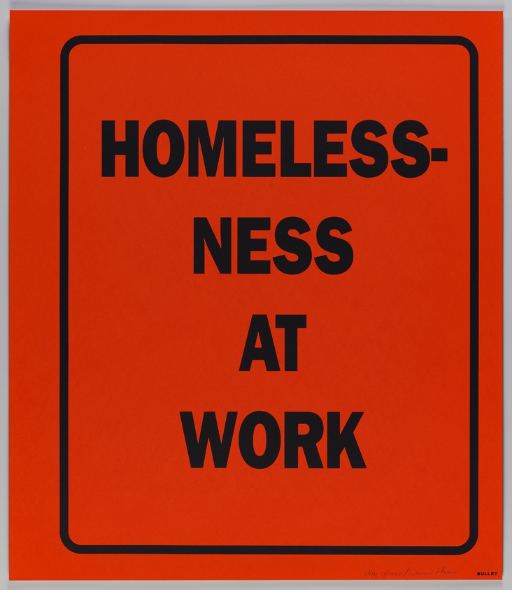 Day Gleeson (American, born 1948). <em>Homelessness at Work</em>, 1988–1992. Silkscreen, image/sheet: 23 x 20 in. (58.4 x 50.8 cm). Brooklyn Museum, Emily Winthrop Miles Fund, 1996.188.7. © artist or artist's estate (Photo: Brooklyn Museum, 1996.188.7_PS20.jpg)