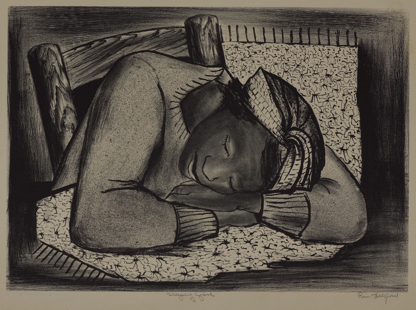Riva Helfond (American, 1910–2002). <em>Sleeping Girl, Fatigued Black Woman</em>, ca. 1937. Lithograph on cream wove paper, Sheet: 16 1/16 x 23 in. (40.8 x 58.4 cm). Brooklyn Museum, Emily Winthrop Miles Fund, 1996.50. © artist or artist's estate (Photo: Brooklyn Museum, 1996.50_PS20.jpg)