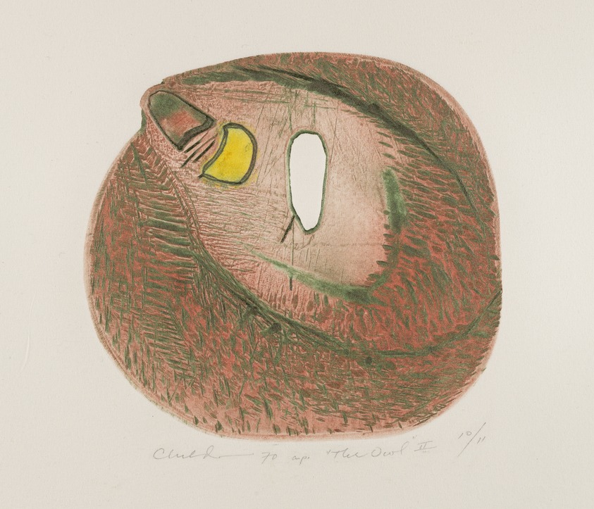 Bernard Childs (American, 1910-1985). <em>The Owl II</em>, 1970. Power tool engraving, Sheet: 9 15/16 x 12 15/16 in. (25.3 x 32.9 cm). Brooklyn Museum, Gift of Judith Childs in honor of Una E. Johnson, 1996.52.1. © artist or artist's estate (Photo: Brooklyn Museum, 1996.52.1_PS4.jpg)