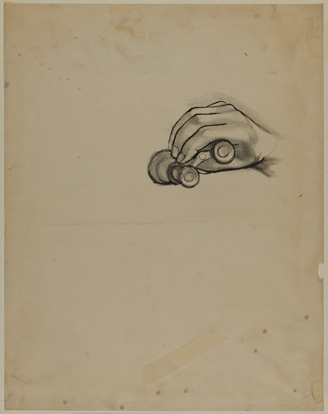 James Brooks (American, 1906-1992). <em>[Untitled] (Hand with Binoculars)</em>, n.d. Ink and graphite on paper, Sheet: 18 3/4 x 23 7/8 in. (47.6 x 60.6 cm). Brooklyn Museum, Gift of Charlotte Park Brooks in memory of her husband, James David Brooks, 1996.54.19. © artist or artist's estate (Photo: Brooklyn Museum, 1996.54.19_PS20.jpg)