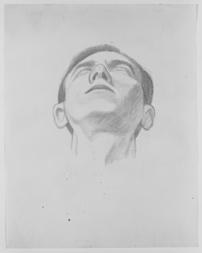 James Brooks (American, 1906-1992). <em>[Untitled] (Head of a Man as Seen from Below)</em>, n.d. Graphite, sheet: 18 3/4 × 14 11/16 in. (47.6 × 37.3 cm). Brooklyn Museum, Gift of Charlotte Park Brooks in memory of her husband, James David Brooks, 1996.54.39. © artist or artist's estate (Photo: Brooklyn Museum, 1996.54.39_bw_SL3.jpg)