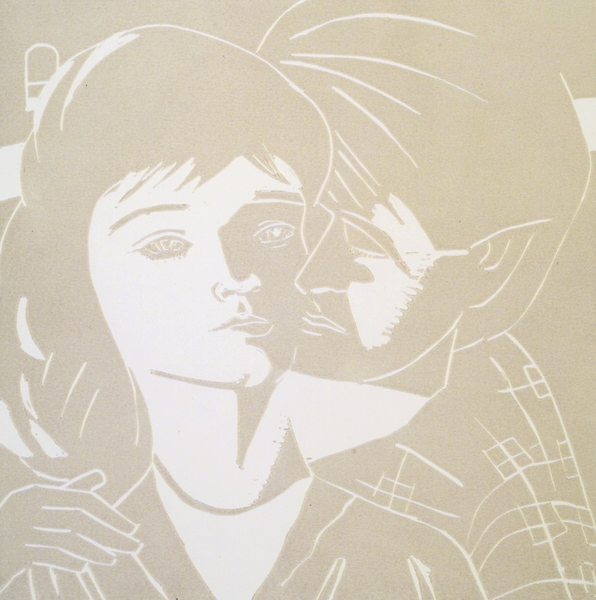 Alex Katz (American, born 1927). <em>A Tremor in the Morning: Eric, Anni</em>, 1986. Woodcut in color, Sheet: 20 1/4 x 19 3/4 in. (51.4 x 50.2 cm). Brooklyn Museum, Gift of the artist, 1996.97.34. © artist or artist's estate (Photo: Brooklyn Museum, 1996.97.34.jpg)