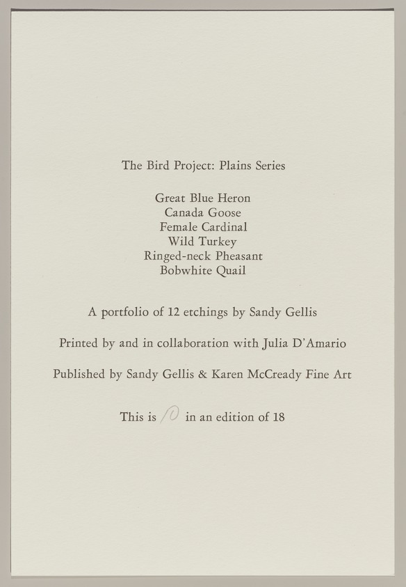 Karen McCready. <em>Title and Colophon Page</em>, 1996. Printed text, Sheet: 5 1/8 x 7 1/2 in. (13 x 19.1 cm). Brooklyn Museum, Alfred T. White Fund, 1997.12.13. © artist or artist's estate (Photo: Brooklyn Museum, 1997.12.13_PS11.jpg)