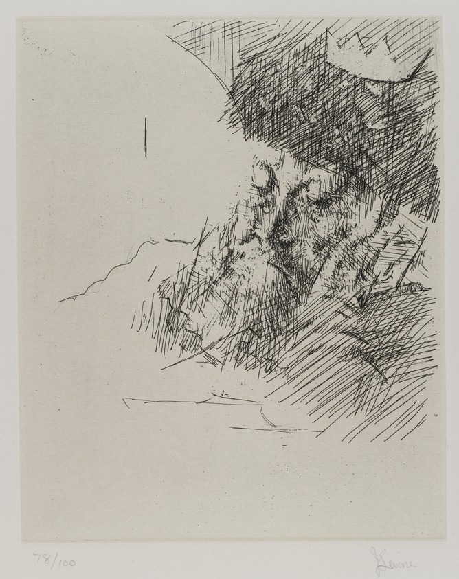 Jack Levine (American, 1915-2010). <em>King Asa</em>, 1963. Etching on Japanese rice affixed on Arches paper, Plate: 9 1/2 x 7 3/4 in. (24.1 x 19.7 cm). Brooklyn Museum, Gift of Peter Blum, 1997.194.2. © artist or artist's estate (Photo: Brooklyn Museum, 1997.194.2_PS4.jpg)