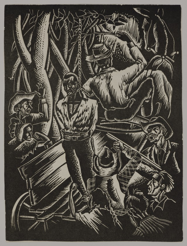 Hale Woodruff (American, 1900–1980). <em>Giddap</em>, Printed 1996. Linocut on chine-colle, on Thai Mulberry paper, Sheet: 19 1/8 x 15 in. (48.6 x 38.1 cm). Brooklyn Museum, Gift of JoAnne W. Carter, E. Thomas Williams, Jr., Thea Williams Girigorie, in memory of their parents, Edgar Thomas Williams and Elnora Bing Williams Morris, 1997.43.6. © artist or artist's estate (Photo: Brooklyn Museum, 1997.43.6_PS20.jpg)