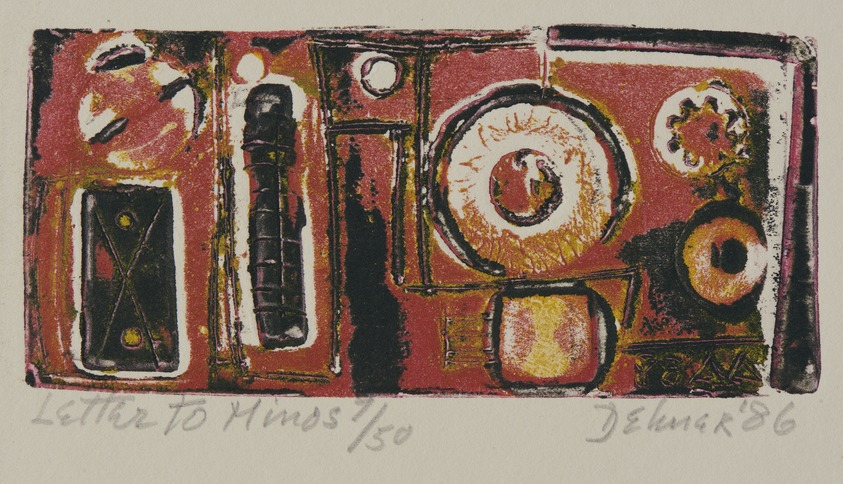 Dorothy Dehner (American, 1908–1994). <em>Letter to Minos</em>, 1986. Relief print, Sheet: 2 15/16 x 4 15/16 in. (7.5 x 12.5 cm). Brooklyn Museum, Gift of the Dorothy Dehner Foundation, 1997.81.2. © artist or artist's estate (Photo: Brooklyn Museum, 1997.81.2_PS11.jpg)