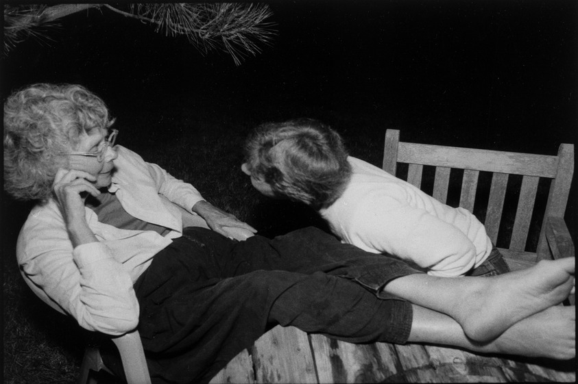Rosalie Winard. <em>Jessy and Clara Park Conversing Outside at Night, from the Born Electrical Series</em>, 1995. Gelatin silver print, image: 7 7/8 x 11 1/2 in. (19.9 x 29.3 cm). Brooklyn Museum, Gift of Mary McClean, 1997.98.3. © artist or artist's estate (Photo: Brooklyn Museum, 1997.98.3_bw.jpg)