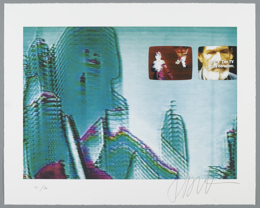Nam June Paik (American, born Korea, 1932-2006). <em>Triangle, Trinity</em>, 1998. Screenprint, off-set lithograph, collage, each sheet:  15 3/4 x 19 3/4  in. (40.0  x 50.2 cm); . Brooklyn Museum, Robert A. Levinson Fund, 1998.154a-c. © artist or artist's estate (Photo: Brooklyn Museum, 1998.154a_PS2.jpg)