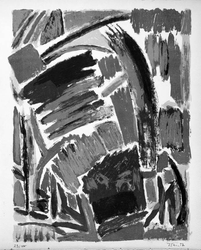 Francois Willi  Wendt (French, 1909–1970). <em>Untitled</em>, 1953. Lithograph on paper, sheet: 15 11/16 x 12 7/8 in. (39.8 x 32.7 cm). Brooklyn Museum, Gift of Philip Gould, 1998.192.12. © artist or artist's estate (Photo: Brooklyn Museum, 1998.192.12_bw.jpg)