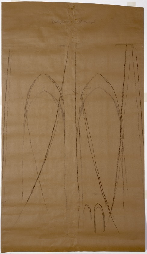 Georgia O'Keeffe (American, 1887-1986). <em>Preparatory Study for Brooklyn Bridge</em>, 1949. Charcoal on paper, 62 7/8 × 36 in. (159.7 × 91.4 cm). Brooklyn Museum, Gift of Doris Bry, 1998.60. © artist or artist's estate (Photo: Brooklyn Museum, 1998.60_SL1.jpg)