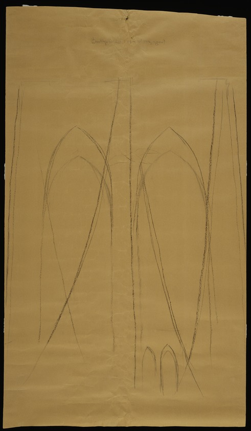 Georgia O'Keeffe (American, 1887–1986). <em>Preparatory Study for Brooklyn Bridge</em>, 1949. Charcoal on paper, 62 7/8 × 36 in. (159.7 × 91.4 cm). Brooklyn Museum, Gift of Doris Bry, 1998.60. © artist or artist's estate (Photo: Brooklyn Museum, 1998.60_SL3.jpg)