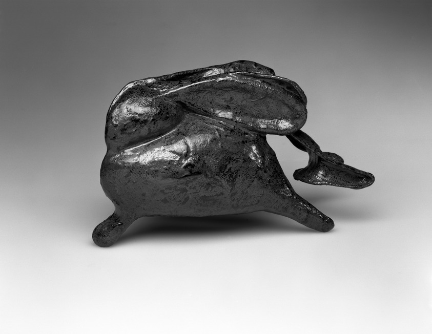 Kofushiwaki Tsukasa (Japanese, born 1961). <em>Rabbit 98-06</em>, 1998. Molded hollow-dry lacquer on hemp cloth, with Negoro-style lacquer, 5 5/8 x 9 7/8 x 3 5/8 in.  (14.3 x 25.0 x 9.2 cm). Brooklyn Museum, Purchase gift of Amy and Robert L. Poster in honor of the Guennol Collection, 1998.82. © artist or artist's estate (Photo: Brooklyn Museum, 1998.82_bw.jpg)