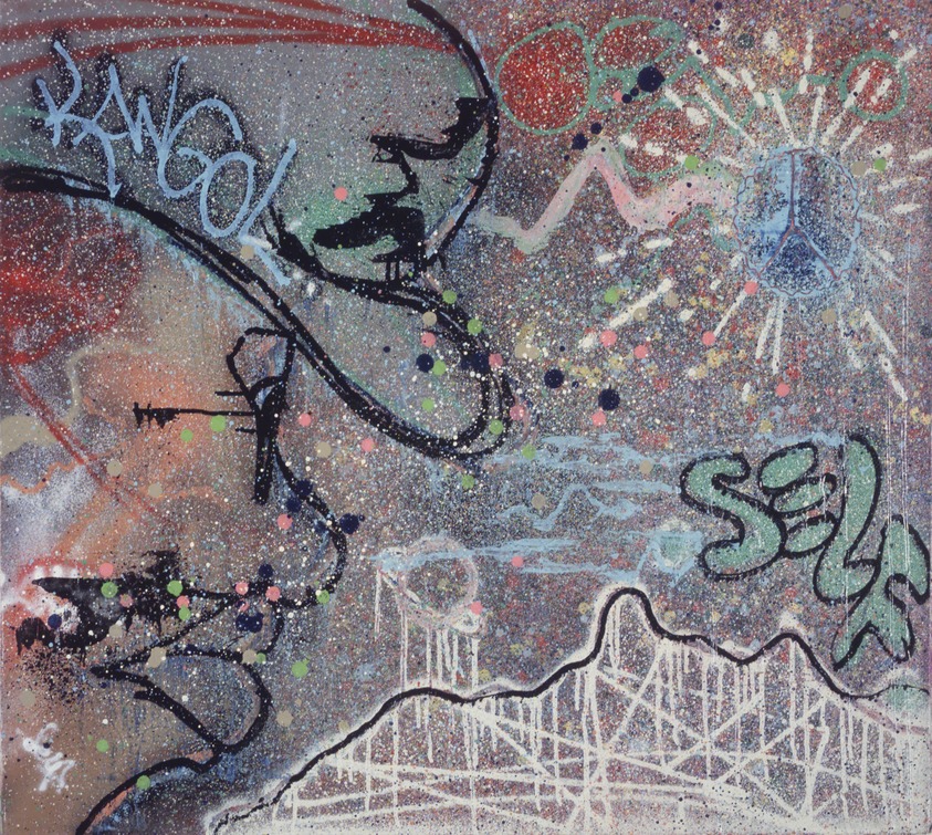 Miss Ero. <em>Kangol Self (or: Kawgol Self)</em>. Spray paint on canvas, 39 x 42 in.  (99.1 x 106.7 cm). Brooklyn Museum, Gift of Carroll Janis and Conrad Janis, 1999.57.13. © artist or artist's estate (Photo: Brooklyn Museum, 1999.57.13_transp5354.jpg)
