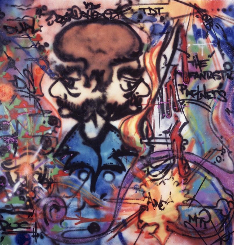 Anthony Clark aka A-One (American, 1964-2001). <em>Fantastic Partners</em>, 1984. Spray paint on canvas, 75 x 78 1/8 in. (190.5 x 198.4 cm). Brooklyn Museum, Gift of Carroll Janis and Conrad Janis, 1999.57.1. © artist or artist's estate (Photo: Brooklyn Museum, 1999.57.1_transp5692.jpg)