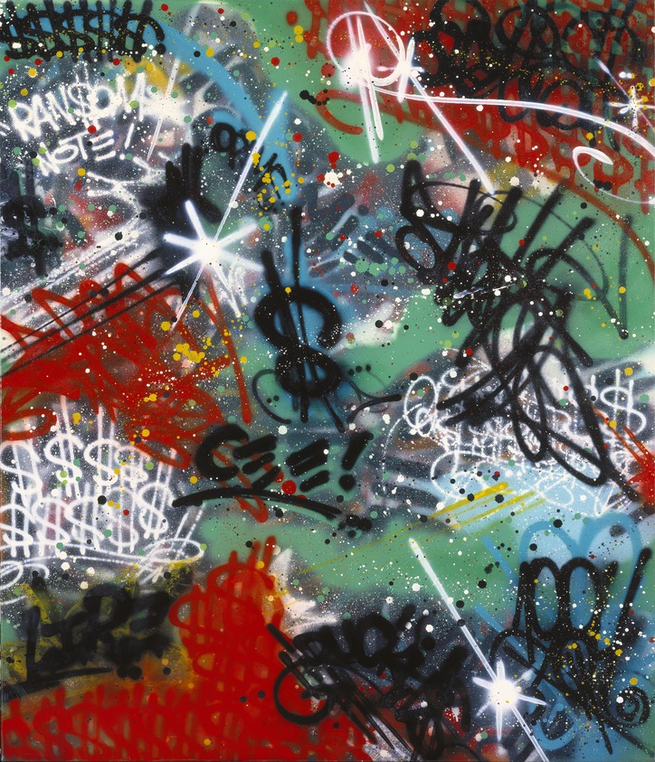 Torrick Ablack aka Toxic (American, born 1965). <em>Ransom Note: CEE</em>, 1984. Spray paint on canvas, 61 1/2 x 52 1/2 in.  (156.2 x 133.4 cm). Brooklyn Museum, Gift of Carroll Janis and Conrad Janis, 1999.57.20. © artist or artist's estate (Photo: Brooklyn Museum, 1999.57.20_reference_SL1.jpg)