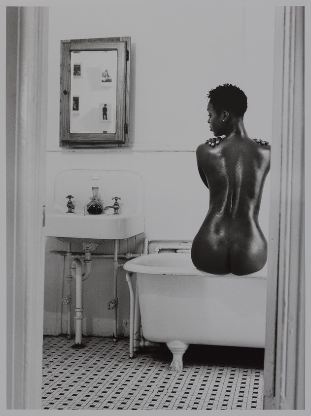 Adama Delphine Fawundu (American, born 1971). <em>Patiently Waiting</em>, 1995. Gelatin silver print, 14 x 11 in.  (35.6 x 27.9 cm). Brooklyn Museum, Gift of the artist, 2001.73. © artist or artist's estate (Photo: Brooklyn Museum, 2001.73_PS20.jpg)