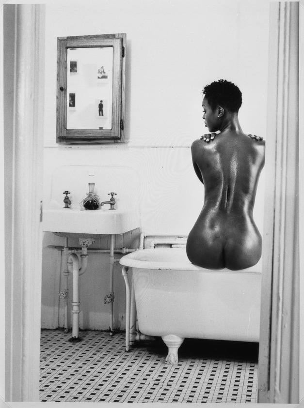 Delphine Fawundu-Buford (American, born 1971). <em>Patiently Waiting</em>, 1995. Gelatin silver photograph, 14 x 11 in.  (35.6 x 27.9 cm). Brooklyn Museum, Gift of the artist, 2001.73. © artist or artist's estate (Photo: Brooklyn Museum, 2001.73_bw.jpg)