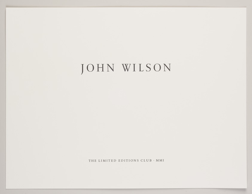 John Wilson (American, born 1922). <em>Title Page</em>, 2001. Printed text, Sheet: 11 7/8 x 15 7/8 in. (30.2 x 40.3 cm). Brooklyn Museum, Emily Winthrop Miles Fund, 2002.74.1. © artist or artist's estate (Photo: Brooklyn Museum, 2002.74.1_PS11.jpg)