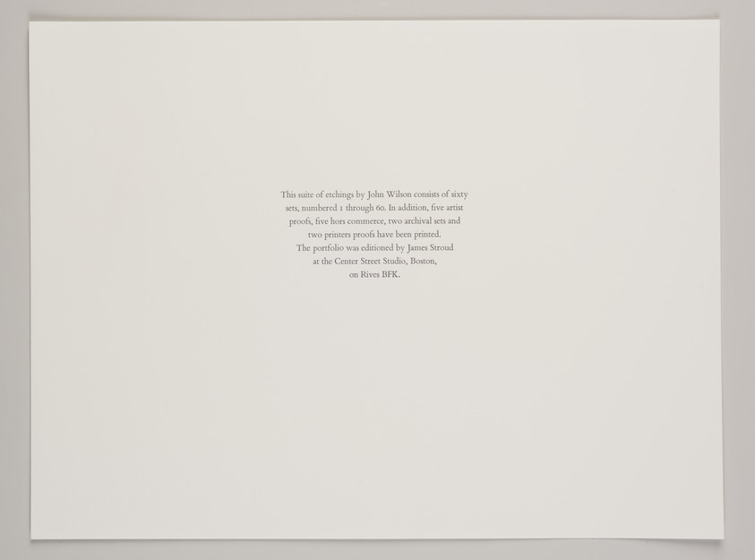 John Wilson (American, born 1922). <em>Colophon</em>, 2001. Printed text, Sheet: 11 7/8 x 15 7/8 in. (30.2 x 40.3 cm). Brooklyn Museum, Emily Winthrop Miles Fund, 2002.74.3. © artist or artist's estate (Photo: Brooklyn Museum, 2002.74.3_PS11.jpg)